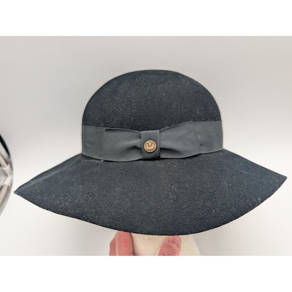Goorin Bros Black 100% Wool Wide Brim Floppy Hat with Bow Medium USA Made